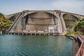 Perspective of Agueira dam in the background with Mondego river, Penacova PORTUGAL