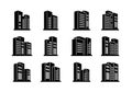 Perspective Black icons buildings and vector company set, Isolated office collection on white background Royalty Free Stock Photo