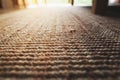 Perspective close-up beige carpet texture floor of living room Royalty Free Stock Photo