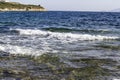 Perspective colorful shot of sea view under blue sky