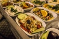 Perspective colorful shot of traditional tasty ingridient appetizer for turkish drink of raki in night dinner at Izmir in Turkey