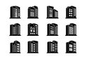 Perspective company icons and black vector buildings set,  Isolated office collection on white background Royalty Free Stock Photo