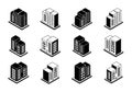 Perspective company icons and black vector buildings set,  Isolated office collection on white background Royalty Free Stock Photo