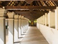 Perspective corridor to buddha in temple Royalty Free Stock Photo