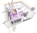 Apartment diagram with floor heating and gas water boiler and connected to the wind turbines Royalty Free Stock Photo