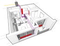 Apartment diagram with radiator heating and gas water boiler