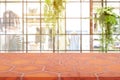 Perspective empty mon brick flooring clay brick over blurred shopping mall background, for product display montage or design Royalty Free Stock Photo