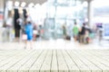 Perspective empty white wooden table over blurred shopping mall Royalty Free Stock Photo