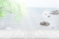 Perspective empty white wooden table on top over blur summer background Royalty Free Stock Photo