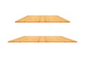 Perspective empty wooden counter with white background. Including clipping path for product display montage or design layout.