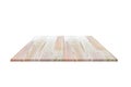 Perspective empty wooden counter with white background. Including clipping path for product display montage or design layout.