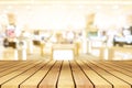 Perspective empty wooden table over blurred shopping mall backgr Royalty Free Stock Photo