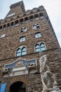 Perspective of the facade of the Vecchio palace and sculpture of Hercules and Cacus, Florence ITALY