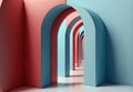 Perspective of geometric arch hallway. Colorful three dimensional illustration Royalty Free Stock Photo