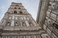 Perspective of Giotto bell tower which belongs to the Duomo cathedral complex, Florence ITALY Royalty Free Stock Photo