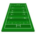 Perspective green rugby field. View from front. Rugby field with line template. Vector illustration stadium