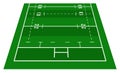 Perspective green rugby half field. View from front. Rugby field with line template. Vector illustration stadium