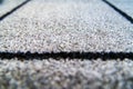 Perspective of grey carpet with black lines background texture, close up, gray textile texture, fluffy rug background. Selective