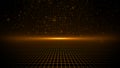 Perspective Grid. Abstract background shining golden floor ground particles stars dust with flare. Futuristic glittering in space
