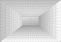 Perspective grid room. Wireframe abstract cube. Data digital visualization. Vector illustration