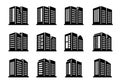 Perspective icons buildings and vector company set on white background, Black office and bank collection Royalty Free Stock Photo