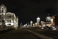 Perspective of illuminated Novaya square in the center of Moscow, Russia.