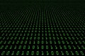 Perspective image of technology digital dark or black background with binary code in light green color 1001.
