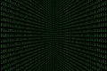 Perspective image of technology digital dark or black background with binary code in light green color 1001.