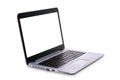 Perspective left view of Laptop computer with blank screen isolated on white background. Clipping Path include in this image Royalty Free Stock Photo