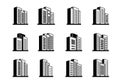 Perspective Line buildings and bank icons set, Company and office vector collection, Isolated edifice and residential