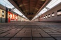 Perspective lines of steel and stones of a railway station in Moscow