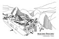 Perspective of Machu Picchu, Urbamba province, PERU, vector illustration sketch design. Royalty Free Stock Photo