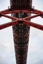 Perspective of metal structure seen from under the 25 de Abril bridge, AlcÃ¢ntara PORTUGAL Royalty Free Stock Photo