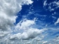 The perspective of nimbus clouds in the blue sky with pigeon flying