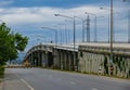 Perspective photo of the bridge crossing Ping river in Chiang Mai, Thailand.