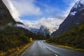 Perspective photography of road to milford sound national park m Royalty Free Stock Photo