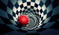 Perspective and predetermination. Red ball in a chess tunnel co Royalty Free Stock Photo