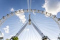 Perspective rear view of famous London Eye, or the Millennium Wheel, a cantilevered observation wheel on the South Bank of the Royalty Free Stock Photo