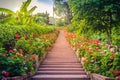 Perspective row of pink and red blooming geranium flowers on sid Royalty Free Stock Photo