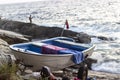 Perspective shoot of boat on the shore at evening time