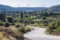 Perspective shot of empty curved road on county side in Izmir at Seferihisar