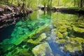 a perspective shot of a freshwater spring, showing water clarity