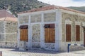 Perspective shot of old masonry building with wooden shadings in Turkey