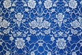 perspective shot of a royal blue floral lace