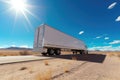 perspective shot of white semi-trucks cargo trailer on a sunny day