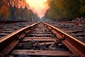 perspective shot of wooden sleepers on tracks