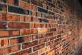 Perspective, side view of old red brick wall texture background Royalty Free Stock Photo