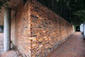 Perspective, side view of old red brick wall texture background Royalty Free Stock Photo