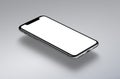 iPhone X. Perspective smartphone mockup hovers over a gray surface