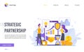 Perspective strategic partnership flat design vector illustration landing page template. Discuss agreement, business